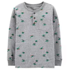 Carter’s Boys Dinosaur on Skis and Snowboard Winter Print Henley Tee Shirt